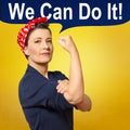 Rosie riveter woman copy space