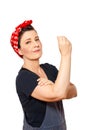 Rosie riveter woman dungarees isolated Royalty Free Stock Photo