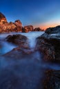 Rosignano Marittimo at sunset, Ligurian sea between rocks, Livorno, Tuscany, Italy. Royalty Free Stock Photo