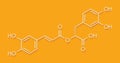 Rosmarinic acid herbal antioxidant molecule. Present in a number of plants including rosemary (Rosmarinus officinalis). Skeletal