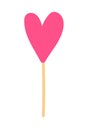 Rosova caramel heart on a stick in a flat style. Vector sticker with yummy sweet symbol of love for sweets. Logo for candy store,