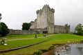 People walking around the Ross Castle Ruins in Killarney, Ireland