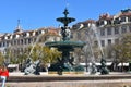 Rossio, Lisbon PORTUGAL - 20 March 2018 - Famous fountain with statues with mythical symbolism in Dom Pedro IV square Royalty Free Stock Photo