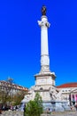 Rossio square with column statue in Lisbon, Portugal