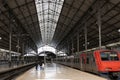 Rossio train station in Lisbon. Inside of the building with platform and train tracks waiting for departure Royalty Free Stock Photo
