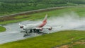 Rossiya airways airplane , Boeing 747-400, take off at phuket a Royalty Free Stock Photo