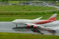 Rossiya airways airplane , Boeing 747-400, take off at phuket a Royalty Free Stock Photo