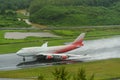 Rossiya airways airplane , Boeing 747-400, take off at phuket a Royalty Free Stock Photo