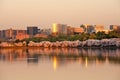 Rosslyn skyline at sunrise during cherry blossom Royalty Free Stock Photo