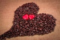 rosted coffee beans with heart chocolates