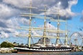 ROSTOCK, GERMANY - AUGUST 2016: Krusenstern. Four-masted barque Kruzenshtern.