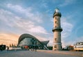 Rostock, Germany - August 4, 2020: lighthouse in Warnemuende Rostock
