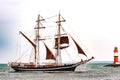 Rostock, Germany - August 2016: Sailing ship on the baltic sea.