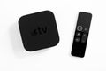 ROSTOV-ON-DON, RUSSIA - DECEMBER 20, 2018:  New Apple TV media streaming  player microconsole by Apple Computers - not isolated on Royalty Free Stock Photo