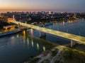 Rostov-on-Don, Russia - July 06, 2020: Voroshilovsky bridge at sunset and view of the left bank of the Don river, Rostov-Arena Royalty Free Stock Photo