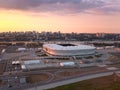 Rostov-on-Don, Russia - june , 2020: Aerial view of stadium Rostov Arena in the evening. Beautiful sunset. City view Royalty Free Stock Photo