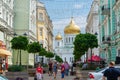 Rostov-on-Don, Russia - June 28, 2018: Peoples on street Soborniy lane or Cathedral lane. Host City Rostov-on-Don place of FIFA Wo
