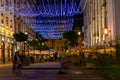 Rostov-on-Don, Russia - June 25, 2018: Sobornyi lane or Lane Cathedral, pedestrian street at night time