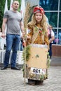 ROSTOV-ON-DON, RUSSIA - 20 May, 2018. Festival Ball of Babies. A beautiful little girl and in a festive dress and carnival mask