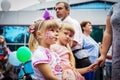 ROSTOV-ON-DON, RUSSIA - 20 May, 2018. Festival Ball of Babies. A beautiful little girl and in a festive dress and carnival mask