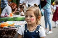 ROSTOV-ON-DON, RUSSIA - MAY, 2017: A girl with a painted butterfly on her face at a children`s party Royalty Free Stock Photo