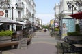 Pedestrians are walking along Soborniy Lane