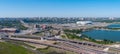 Rostov-on-Don, Russia - May 17, 2018: road junction at the entrance to the city - view from a height