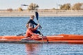 Training of athletes canoe rowers.