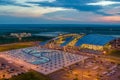 Rostov-on-Don, Russia - 2019: Platov Airport at sunset from a height