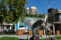 Metal statue of two dancing cranes on embankment of Rostov-on-Don