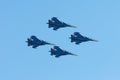 ROSTOV-ON-DON, RUSSIA - SEPTEMBER 3, 2017: An Russia Air Force Su-30 Flanker fighter aircraft of Russian Knights . Royalty Free Stock Photo