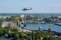 ROSTOV-NA-DONU, RUSSIA - CIRCA SEPTEMBER 2017: Russian helicopter in sky at military air parade Royalty Free Stock Photo