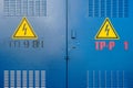 Rostov-na-donu, Russia - June, 2020: blue doors of transformer station