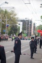 Rostov-na-Donu, RUSSIA - May 9,2017: Immortal Regiment procession in Victory Day Immortal regiment policemen guard order at the pa