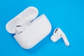 Rostov, Russia - July 06, 2020: Wireless headphones Apple AirPods Pro in opened charging case with active noise cancellation Royalty Free Stock Photo