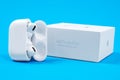 Rostov, Russia - July 06, 2020: Wireless headphones Apple AirPods Pro in opened charging case with active noise cancellation Royalty Free Stock Photo