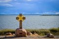 Orthodox cross on the Lake Nero shore in Rostov Royalty Free Stock Photo