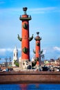 Rostral columns on background of the Church, Saint-Petersburg Royalty Free Stock Photo