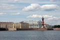 Rostral columns and building of the Stock Market. Royalty Free Stock Photo