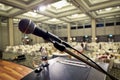 Rostrum with microphone in conference hall