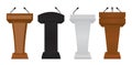 Rostrum podium for speech. Flat tribune with microphone for conference. Stand icon for debate, dispute. Blank political pedestal Royalty Free Stock Photo