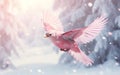 Rosy Avian Soaring Through Snowy Landscape, AI