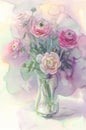 Rosy flowers in vase watercolor