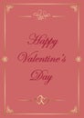 Rosy greeting card Happy Valentine Day - vector background with golden frame Royalty Free Stock Photo