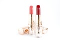 Rosy pink and red tone of lipsticks Royalty Free Stock Photo