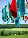 Rotary clothes dryer with hanging cleaning cloths Royalty Free Stock Photo