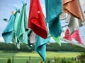 Rotary clothes dryer with hanging cleaning cloths Royalty Free Stock Photo