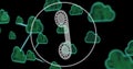 Rotary phone receiver icon image over green cloud computing symbols Royalty Free Stock Photo