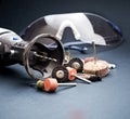 Rotary tools with accessory and safety equipment goggles Royalty Free Stock Photo