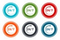 24/7 rotate arrow icon flat vector illustration design round buttons collection 6 concept colorful frame simple circle set Royalty Free Stock Photo